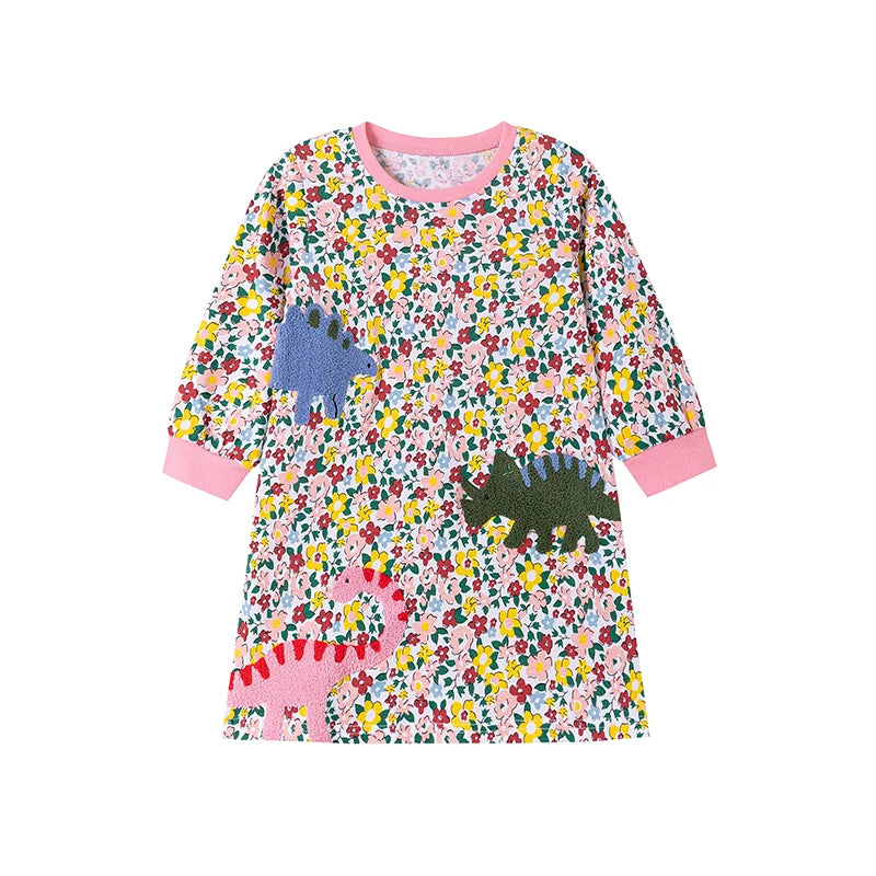 Robe Fille Manches Longues Coton Imprimé Danseuse Ballet – Tenue Automne Enfant 2-7 Ans