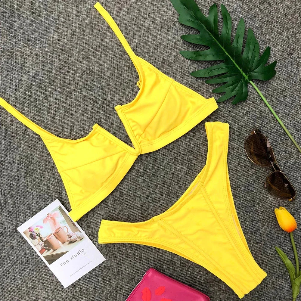 Bikini Femme 2 Pièces Denim Effet Jeans Tanga V Push-Up – Maillot de Bain Sexy Été & Plage