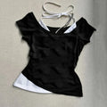Crop Top Femme Faux 2 Pièces Punk Gothic Rétro 90s Manches Courtes Slim – Streetwear Sexy | Été