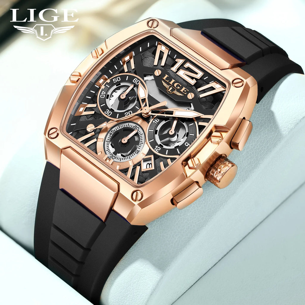 Montre Homme LIGE Sport Quartz Silicone Squelette Lumineux Calendrier – Étanche Outdoor Fashion