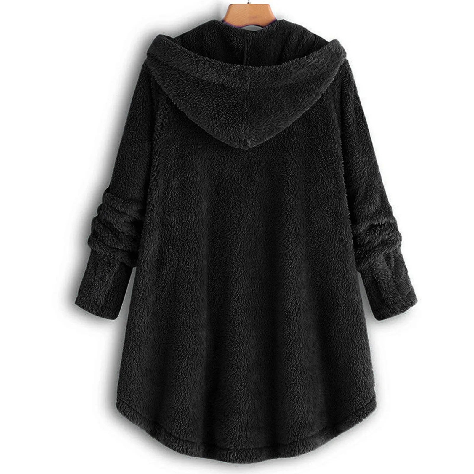 Damen Teddyfell-Mantel mit Kapuze – Warme Fleece-Jacke Unifarben | Herbst Winter Trend