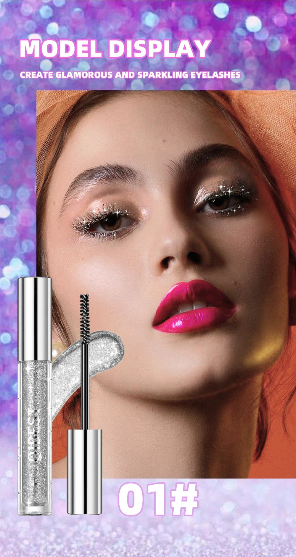 Mascara Diamond Galaxy Paillettes Glitter – Waterproof Longue Tenue Courbe & Volume | Shimmer Maquillage Cils
