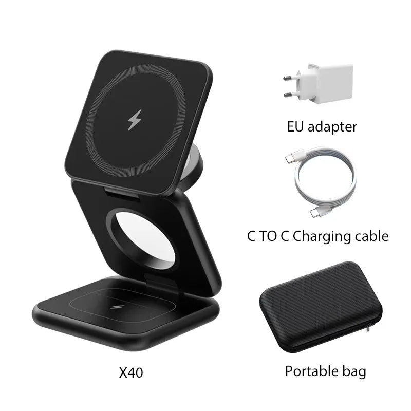 KUXIU X40 Chargeur 3-en-1 Pliable Magnétique – iPhone 17-13 AirPods 4-2 iWatch Charge Rapide