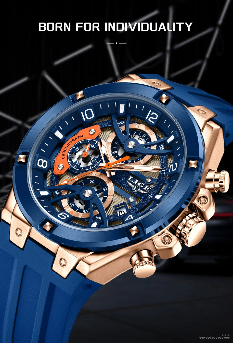 Montre Homme LIGE Militaire Luxe Chronographe Quartz – Lumineux Date Sport Silicone Étanche