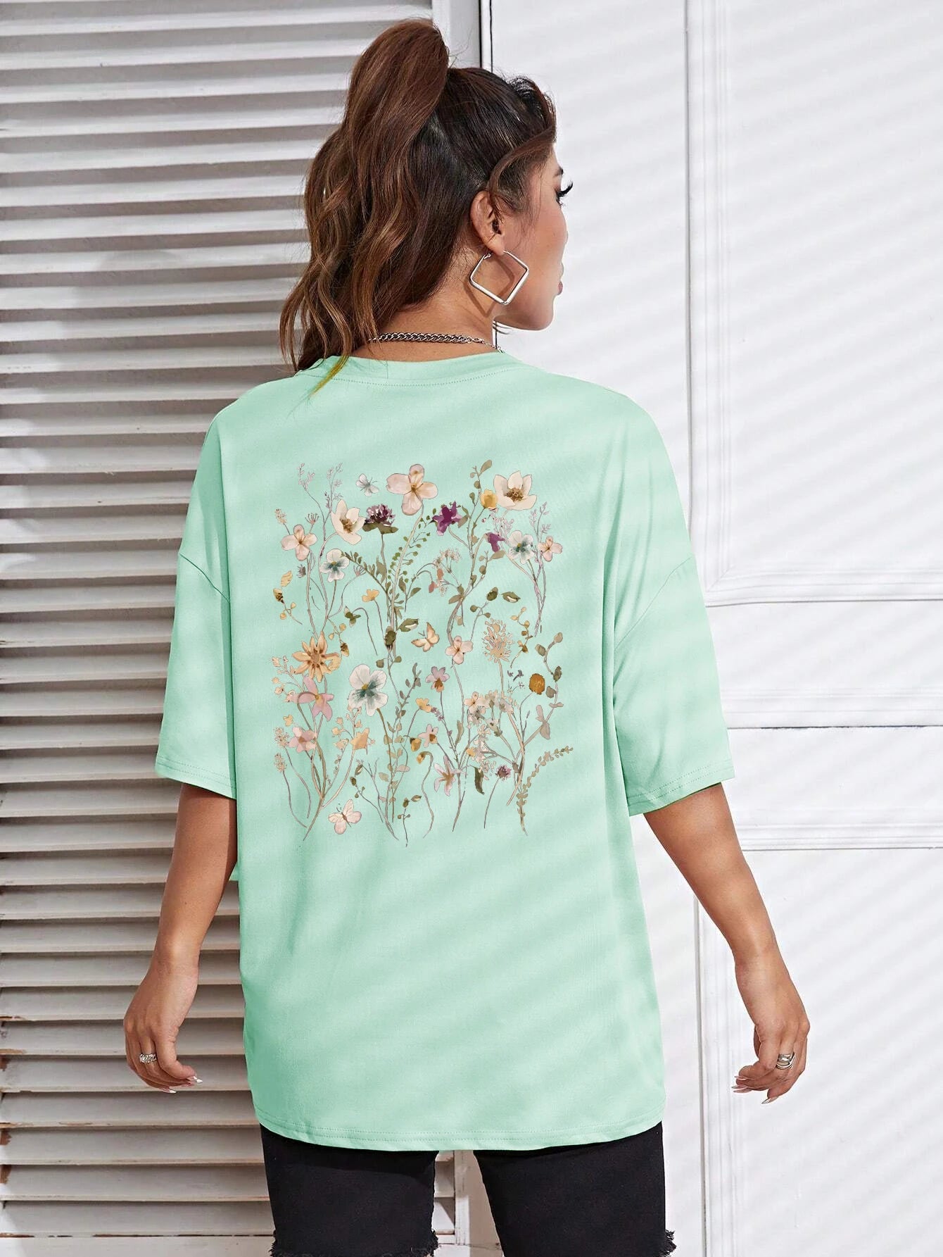 T-Shirt Femme Coton Imprimé Fleurs Manches Courtes Ample Doux Respirant – Top Casual Confortable | Street Style