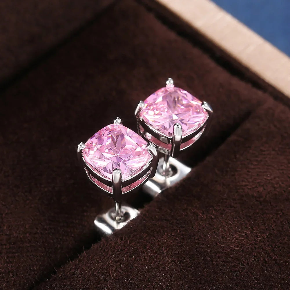 Boucles d'Oreilles Zircon Rose Korean Silver 2026 – Clous Luxe Fashion Bijou Cadeau Femme