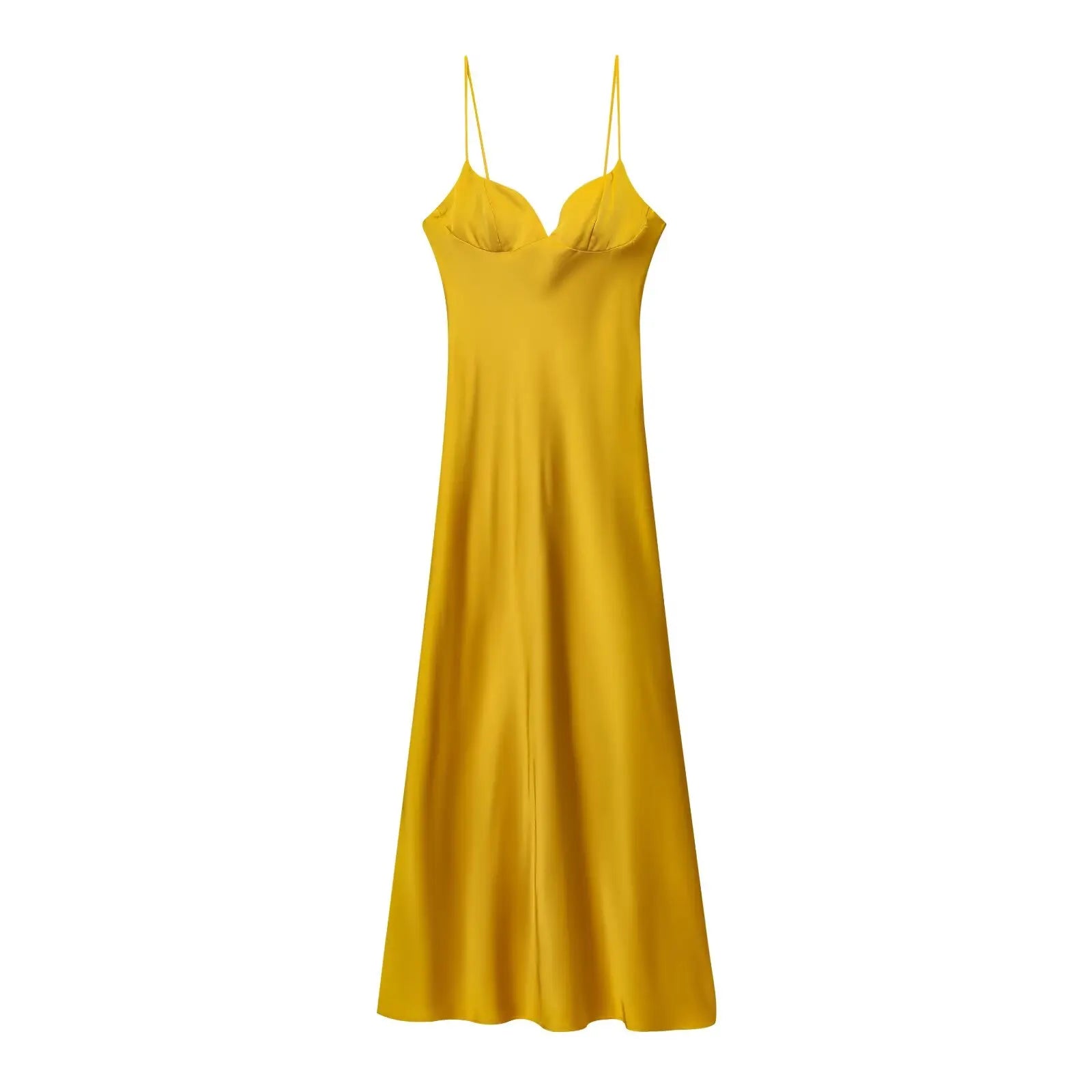 Damen Maxikleid Satin Rot V-Ausschnitt Spaghetti-Träger Ärmellos – Eleganter Reißverschluss hinten | HH Sommer 2025