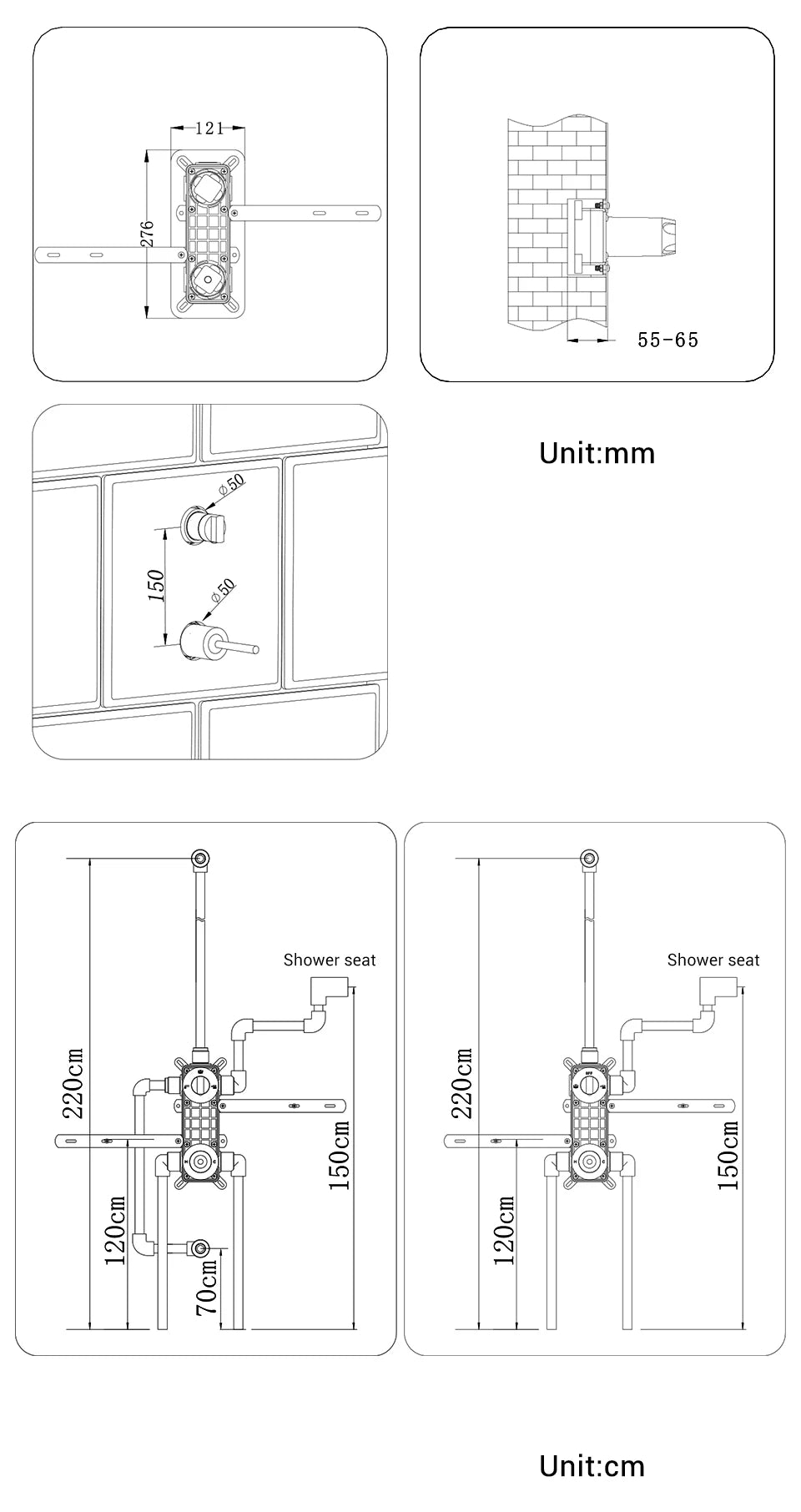Bagnolux Ensemble Douche Pluie Mural Or Brossé – Valve de Contrôle, Pommeau Pluie, Douchette & Flexible | Salle de Bain Luxe