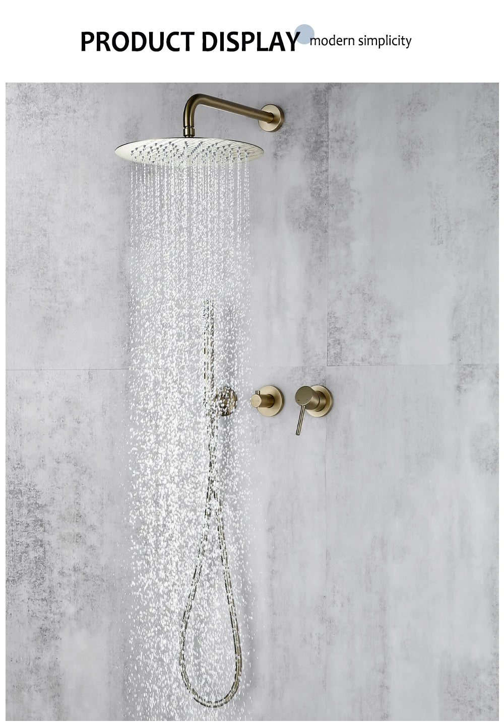 Bagnolux Ensemble Douche Pluie Mural Or Brossé – Valve de Contrôle, Pommeau Pluie, Douchette & Flexible | Salle de Bain Luxe