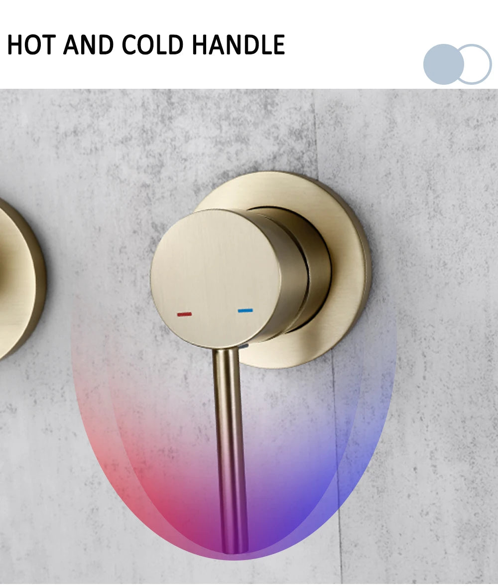Bagnolux Ensemble Douche Pluie Mural Or Brossé – Valve de Contrôle, Pommeau Pluie, Douchette & Flexible | Salle de Bain Luxe