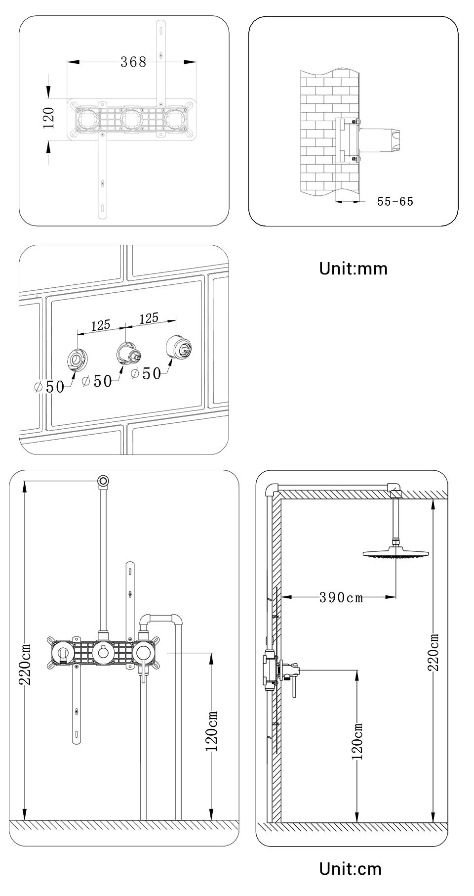 Bagnolux Ensemble Douche Pluie Mural Or Brossé – Valve de Contrôle, Pommeau Pluie, Douchette & Flexible | Salle de Bain Luxe